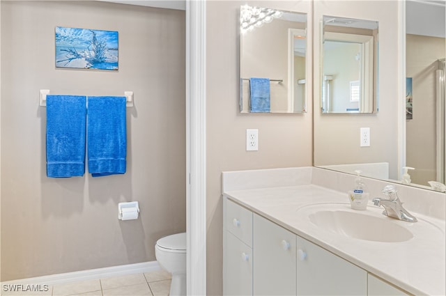 bathroom featuring tile patterned floors, vanity, and toilet