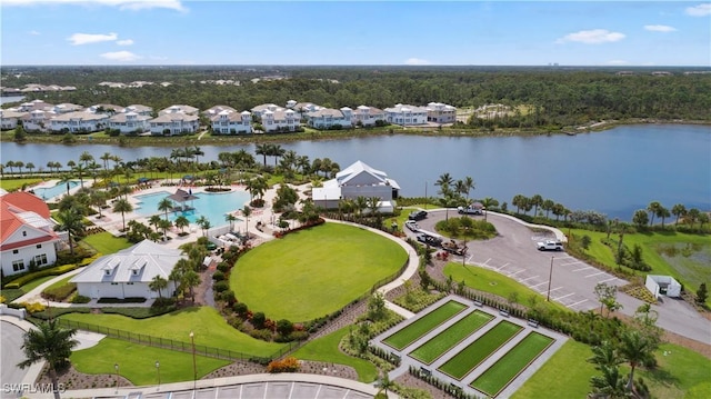 aerial view with a water view