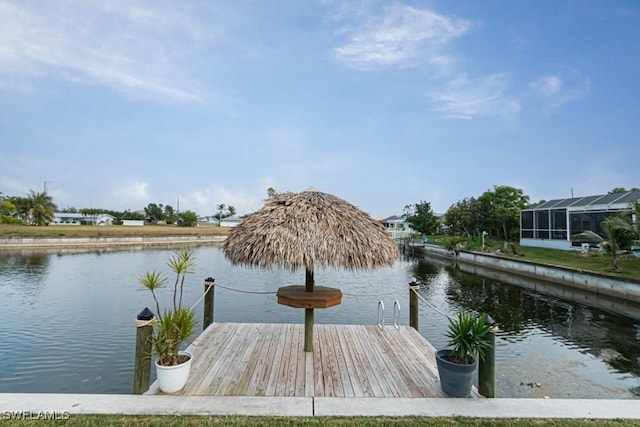 dock area with a water view