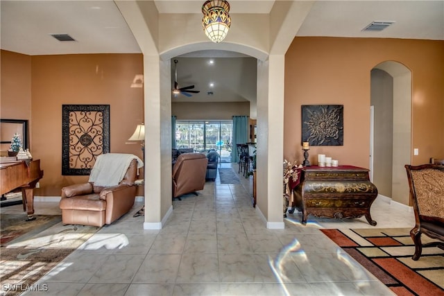 entryway with ceiling fan