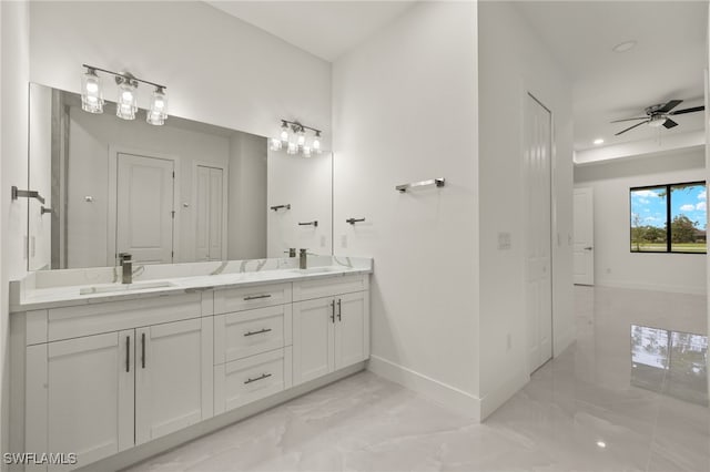 bathroom with vanity and ceiling fan