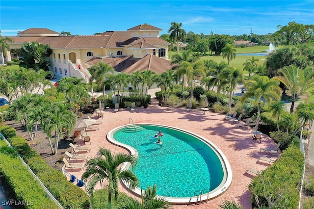 view of swimming pool featuring a patio area