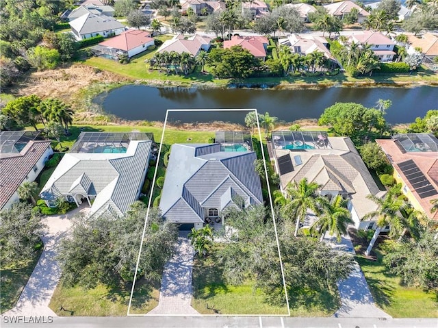 bird's eye view featuring a water view