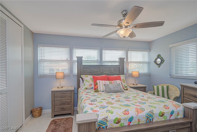 bedroom with a closet and ceiling fan