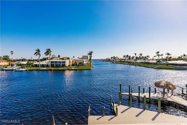 view of dock with a water view