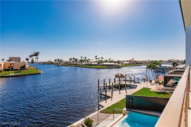 view of dock featuring a water view