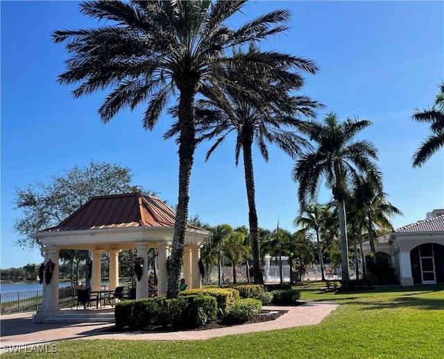 view of community with a gazebo and a lawn