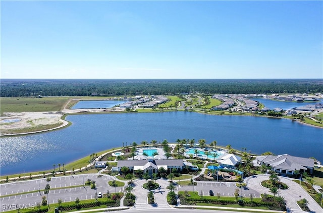 aerial view with a water view