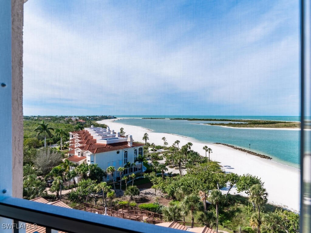 property view of water featuring a beach view