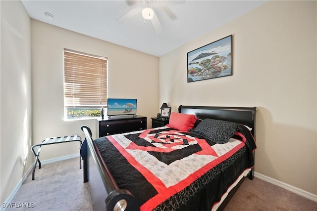 bedroom featuring ceiling fan and carpet floors