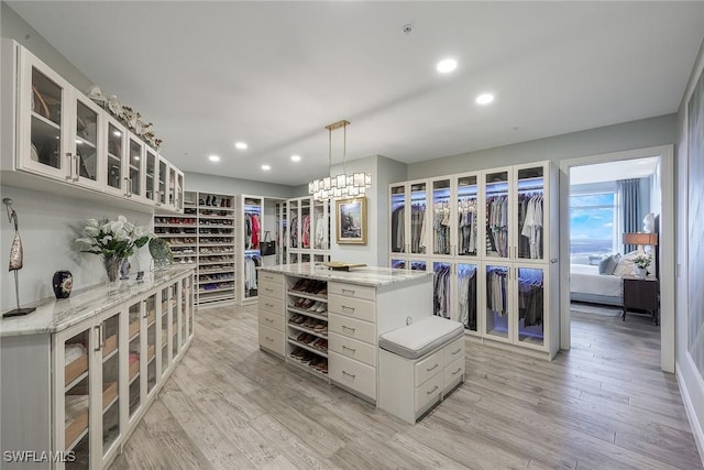 walk in closet with light wood-type flooring