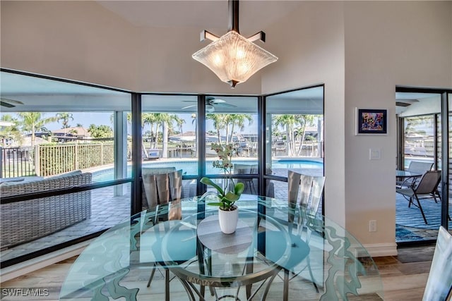 dining area featuring ceiling fan