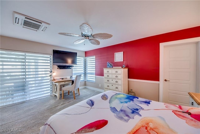 bedroom featuring carpet flooring and ceiling fan