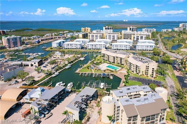 aerial view with a water view