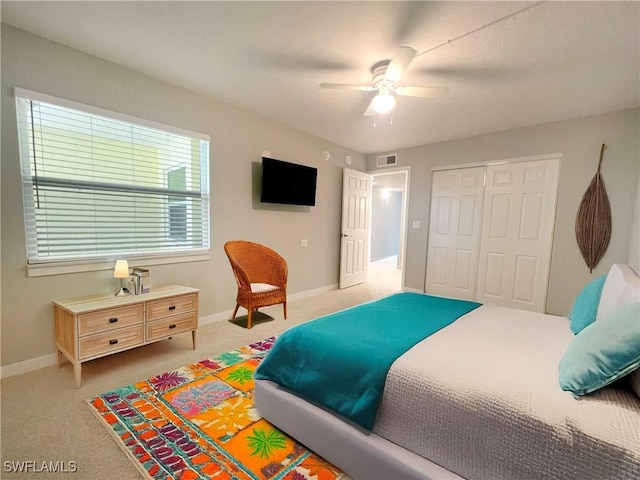 100 Estero Blvd Unit 434, Fort Myers Beach, FL 33931 - carpeted bedroom with a closet, baseboards, and a ceiling fan
