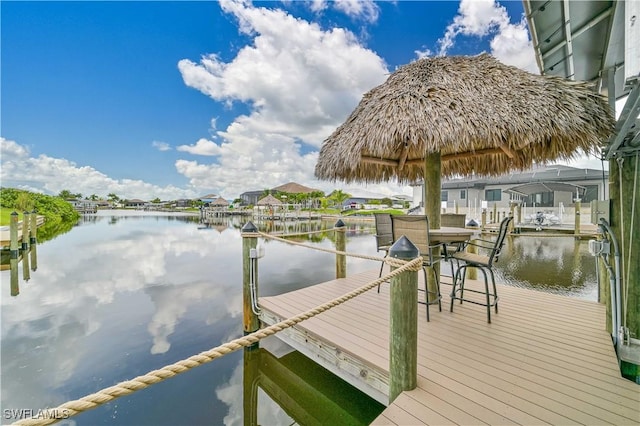 dock area with a water view