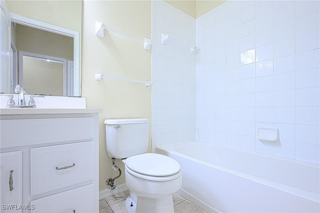 full bathroom featuring toilet, bathtub / shower combination, tile patterned floors, and vanity