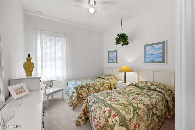 bedroom with carpet flooring and ceiling fan