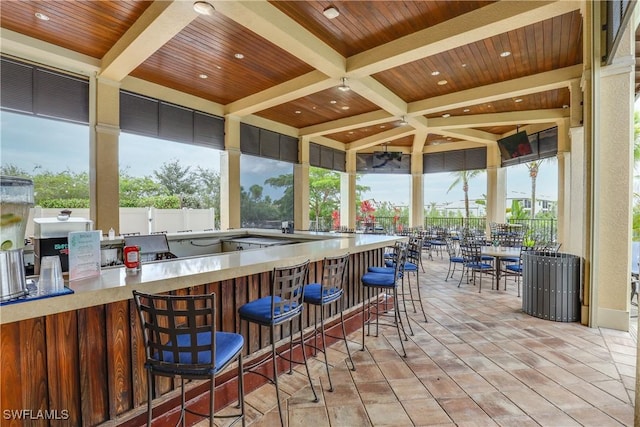 view of patio featuring a bar