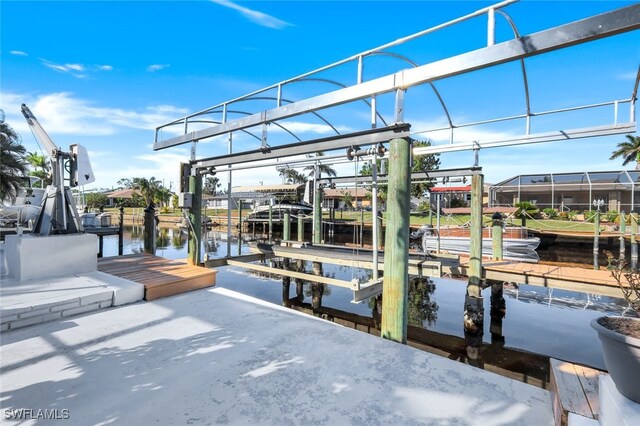 view of dock with a water view