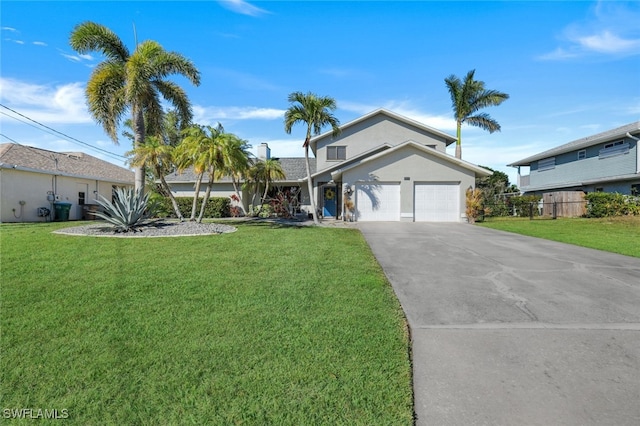 view of front of home featuring a garage and a front yard