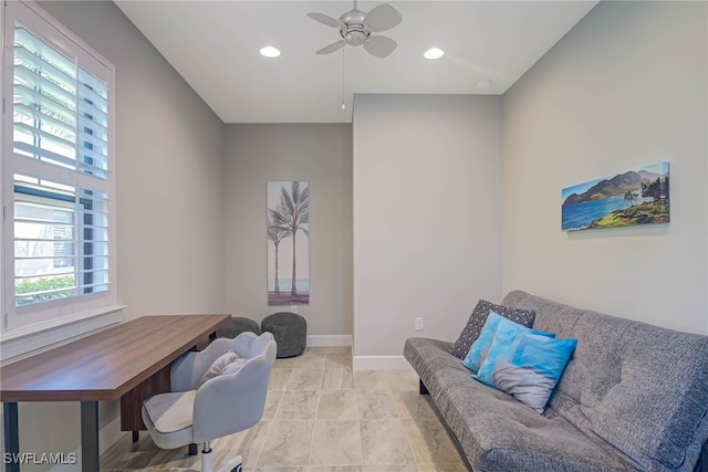 home office with ceiling fan