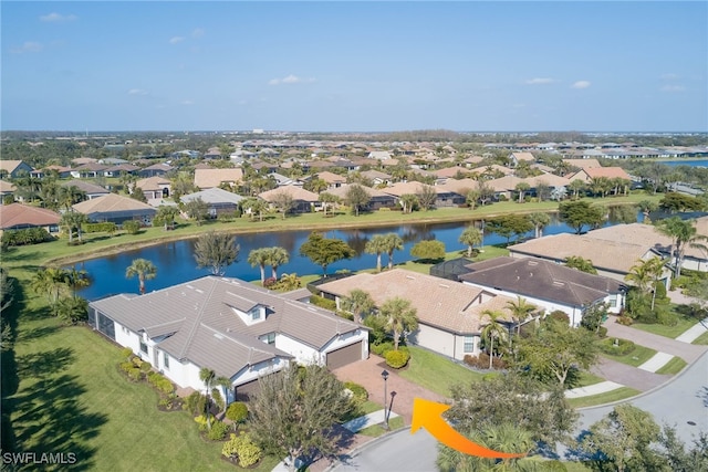 aerial view featuring a water view