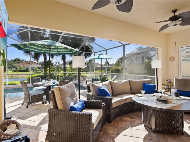 sunroom / solarium featuring a pool