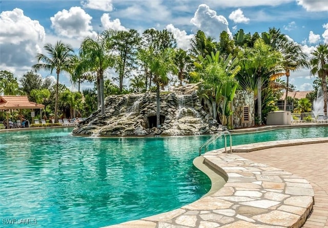 view of swimming pool featuring a patio area