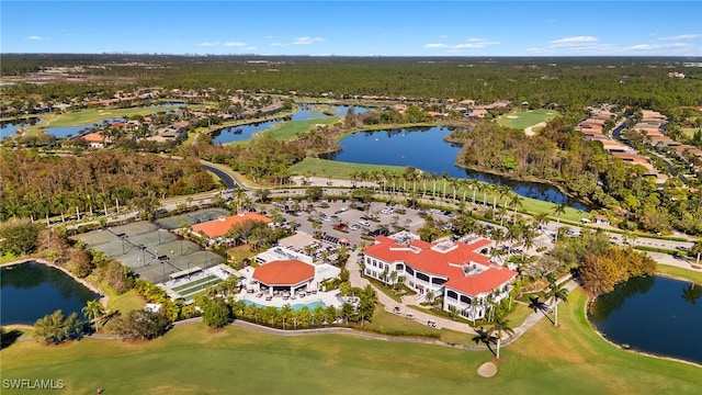 aerial view with a water view