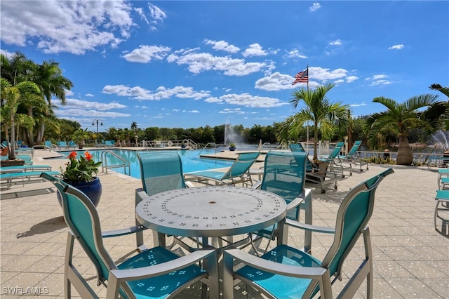 community pool with a patio area