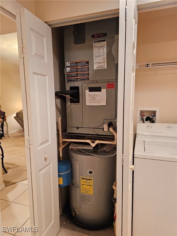 utility room featuring washer / clothes dryer and electric water heater