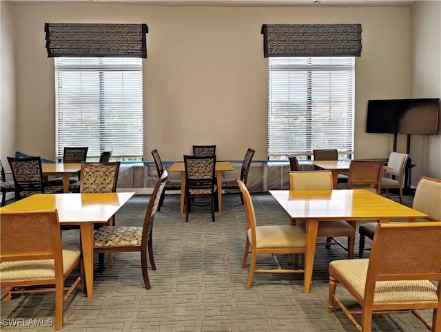 view of carpeted dining area