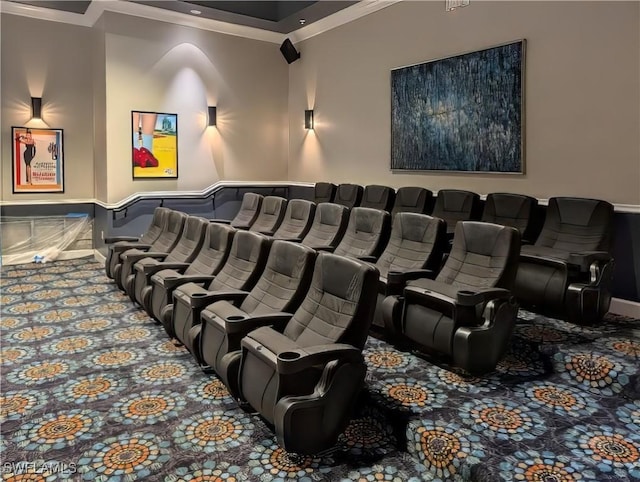 cinema room with ornamental molding