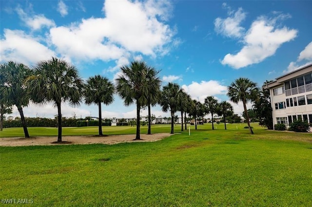 view of property's community with a lawn