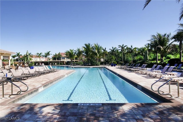 view of swimming pool with a patio