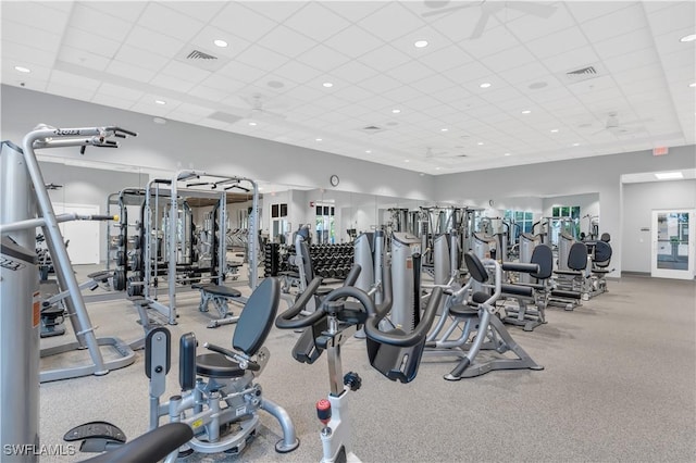 gym featuring a drop ceiling