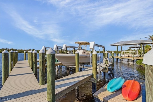 dock area with a water view