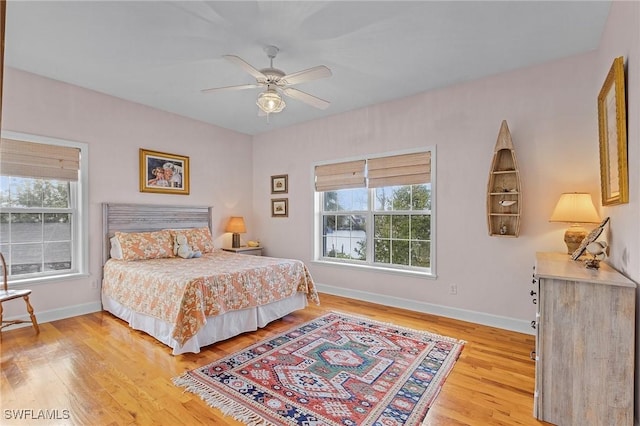 bedroom featuring ceiling fan and wood-type flooring