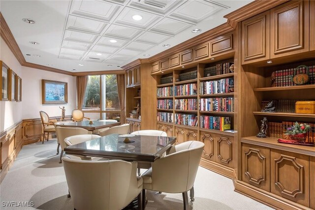 4021 Gulf Shore Blvd N Unit V-16, Naples, FL 34103 - sitting room featuring light colored carpet, a wainscoted wall, ornamental molding, and recessed lighting