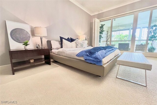 4021 Gulf Shore Blvd N Unit V-16, Naples, FL 34103 - bedroom featuring ornamental molding, carpet, and access to exterior