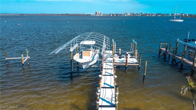 view of dock with a water view