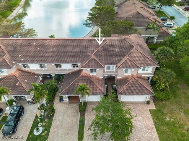 aerial view featuring a water view