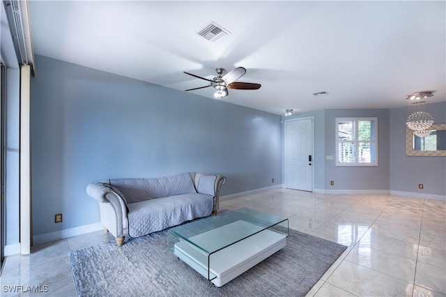 living room with ceiling fan