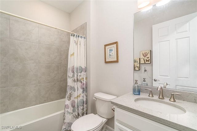 full bathroom featuring vanity, toilet, and shower / tub combo with curtain