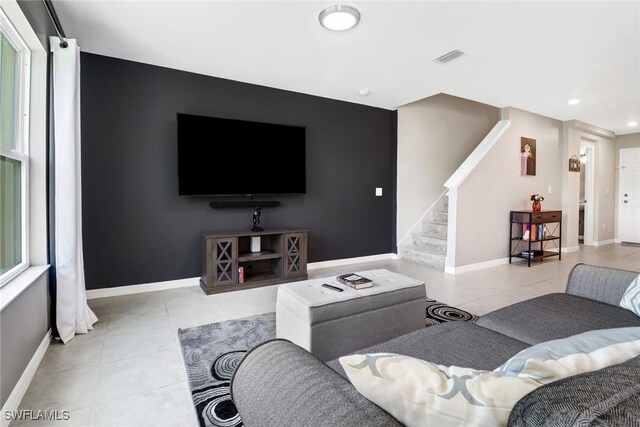 view of tiled living room