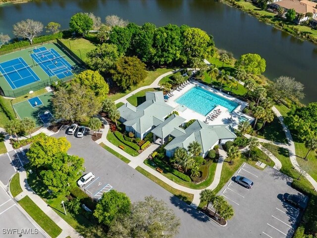 aerial view with a water view