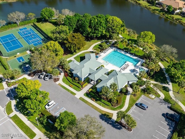 bird's eye view featuring a water view