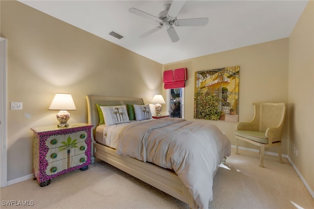 bedroom featuring ceiling fan and carpet flooring