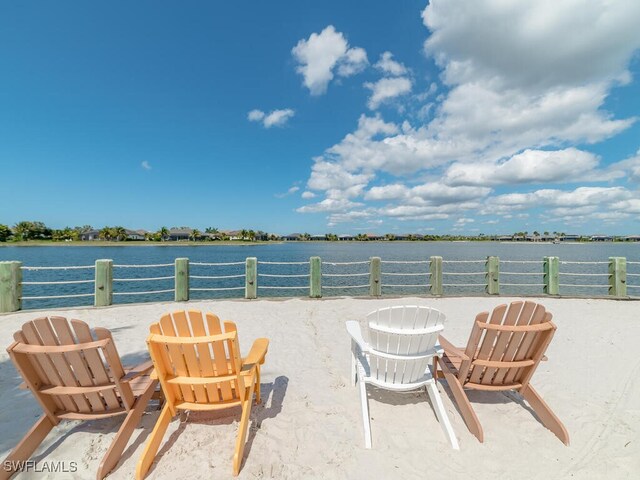 view of patio / terrace featuring a water view